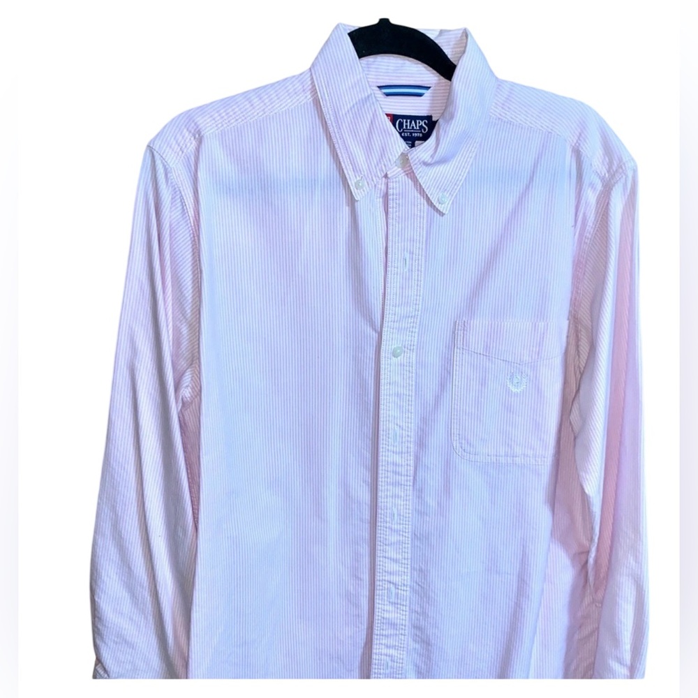 Chaps Pink/White stripe button down Medium 099M